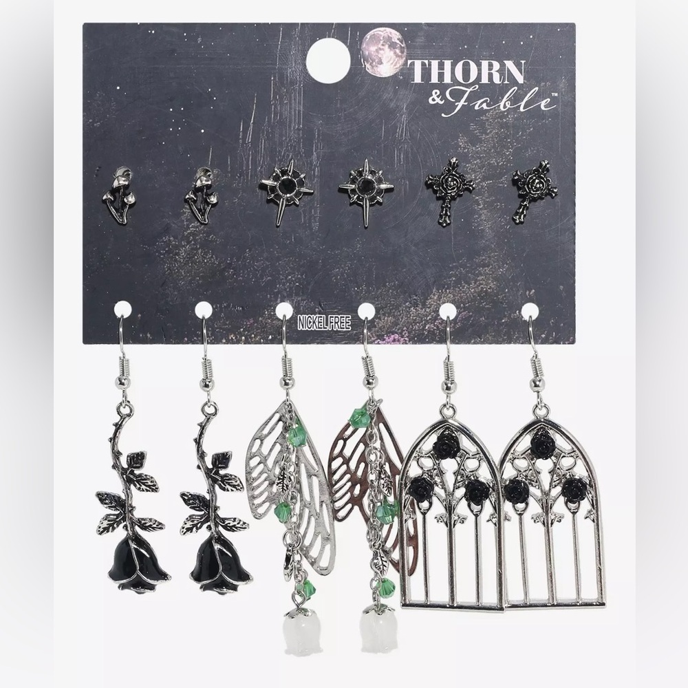 Thorn & Fable‎ Rose Wing Cathedral Earring Set Hot Topic